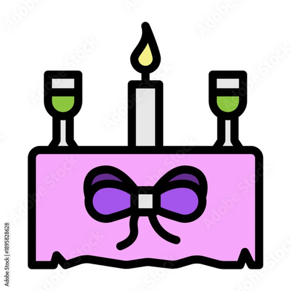 Fototapeta Romantic Dinner Vector Filled Icon Design