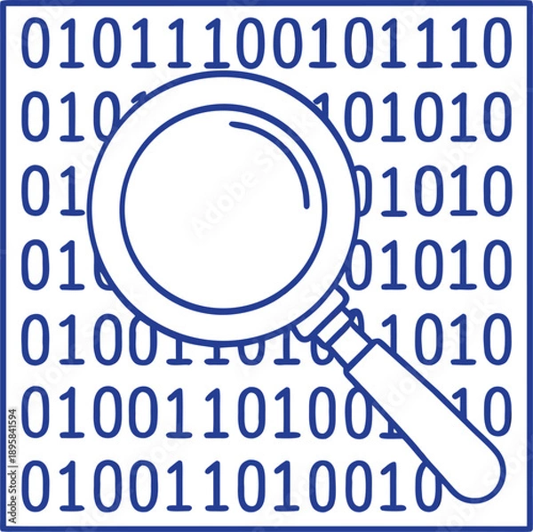 Obraz Magnifying glass examines binary code in modern tech concept