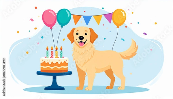 Obraz dog with birthday cake