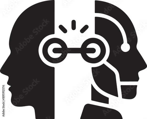 Obraz Human AI Synergy and Neural Interface Connection Vector Icon