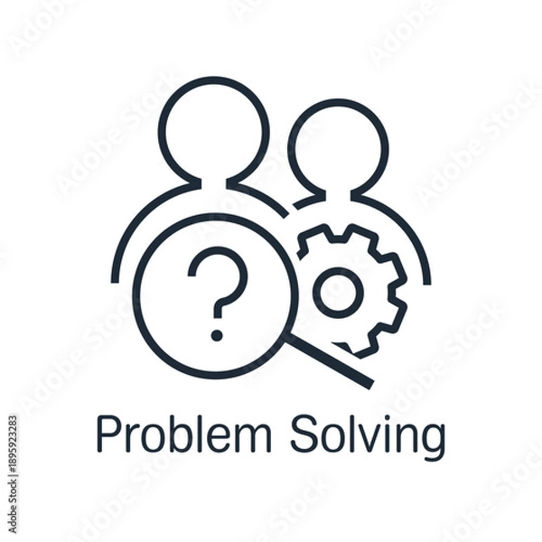 Fototapeta Joint solution to the issue.Displaying problem solving. Vector linear icon illustration isolated on white background.