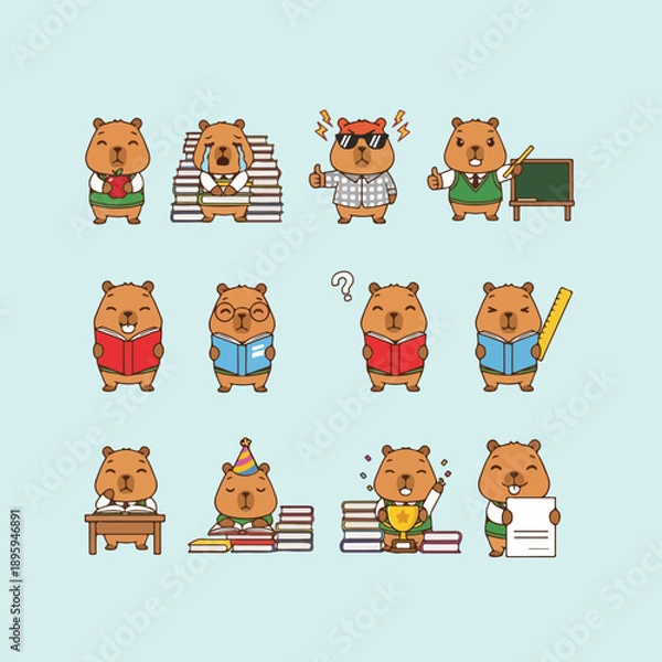 Obraz Adorable Capybara Characters in Educational Settings