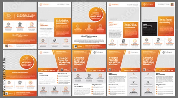 Fototapeta A4 professional flyer bundle with orange gradient colored perfect for business coorporate agency or any marketing needs