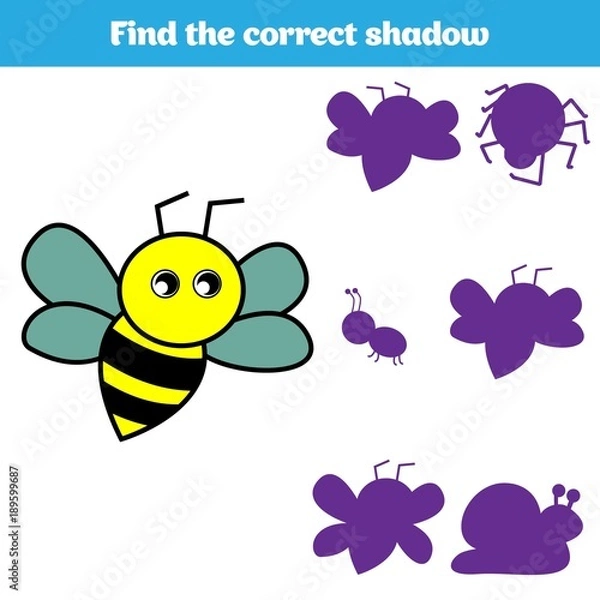 Fototapeta Matching children educational game. Match insects parts. Find missing puzzle. Activity for pre school years kids