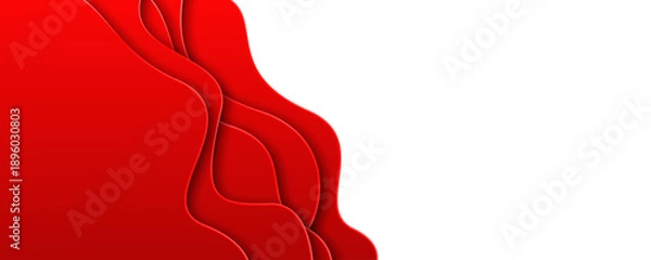Obraz Red and white abstract paper cut waves background