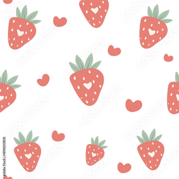 Obraz Cute Strawberry with Heart Seamless Pattern Vector