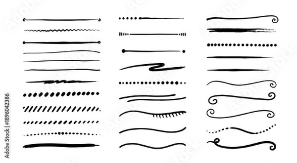 Obraz Decorative divider lines and horizontal ink borders set