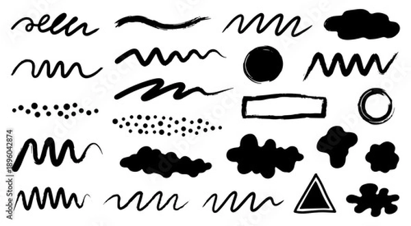 Obraz Mixed ink doodle textures with dots and wavy lines