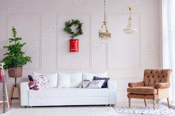 Obraz Christmas decor in a studio with lights