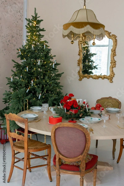 Obraz Christmas decor in a studio with lights