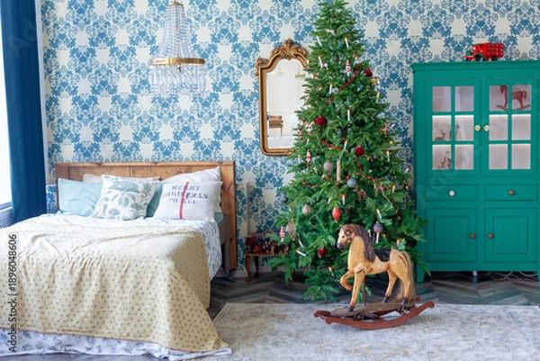 Obraz Christmas decor in a studio with lights