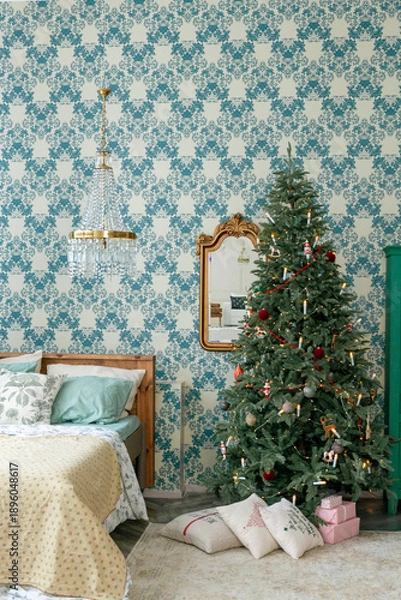 Obraz Christmas decor in a studio with lights