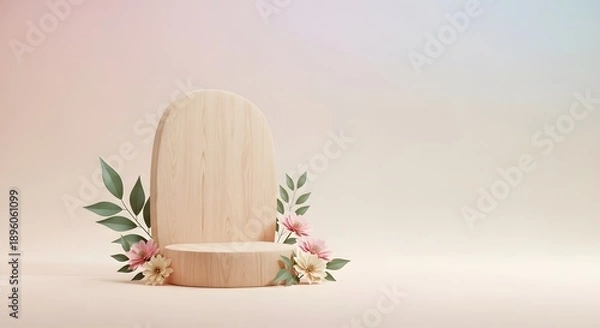 Obraz Minimal Square Podium with Warm Neutral Studio Background