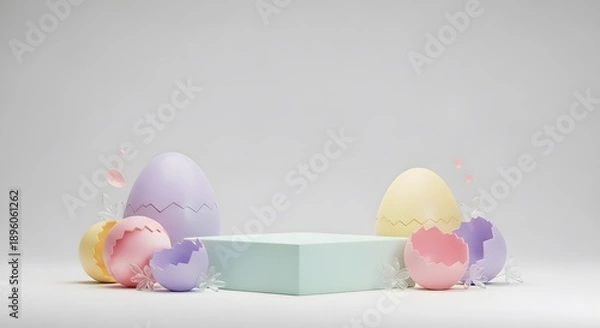 Obraz Cute Easter Egg Podium with Soft Pastel Spring Theme