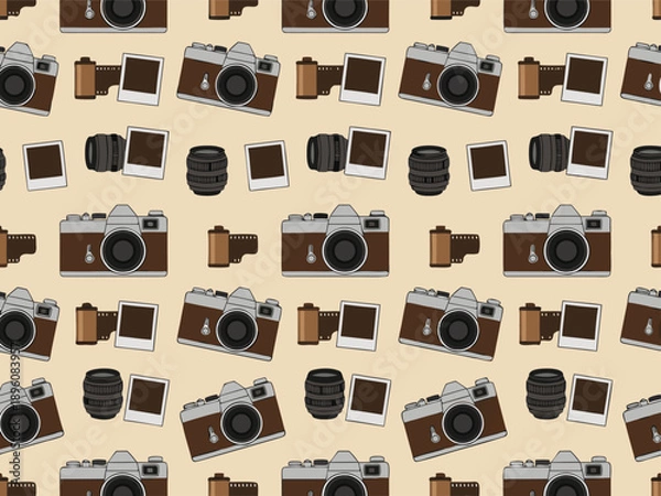 Obraz Retro Camera and Film Roll Pattern.