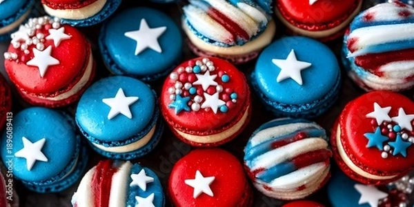 Fototapeta Red, white, and blue macarons.