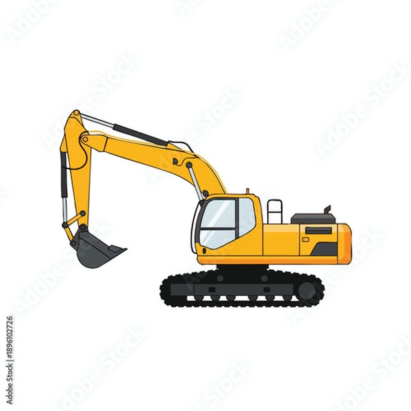 Obraz Yellow Excavator on White Background