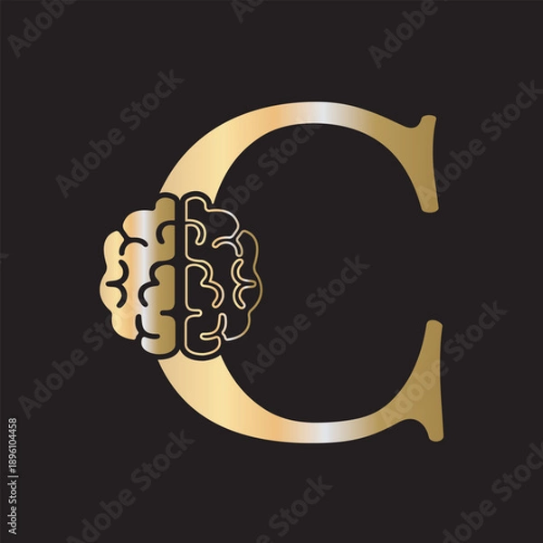 Fototapeta Initial Brain Logo combine with letter C vector template