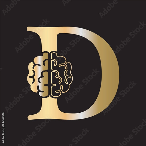 Fototapeta Initial Brain Logo combine with letter D vector template