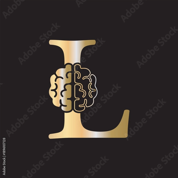 Fototapeta Initial Brain Logo combine with letter L vector template