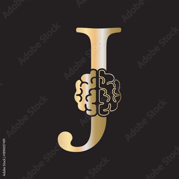 Obraz Initial Brain Logo combine with letter J vector template