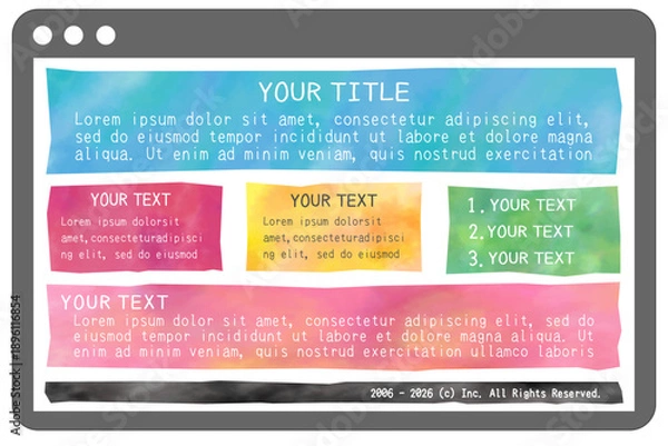 Obraz 水彩タッチのタブレット風Webデザインフレームセット 透過背景　ベクターイラスト　手描き　テクスチャー　広告　チラシ