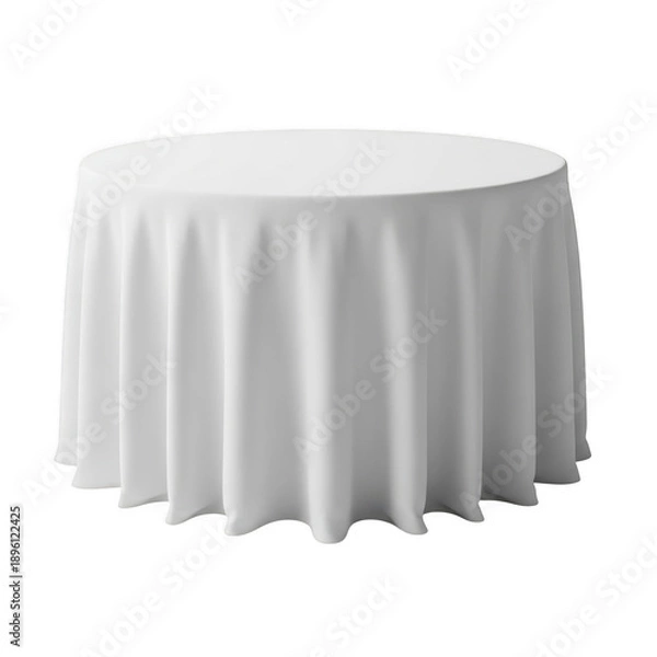 Obraz Elegant round table with white tablecloth isolated on transparent background