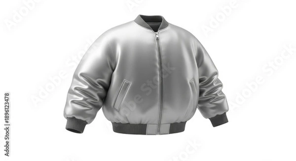 Obraz Sleek Silver Bomber Jacket 3d Render On Black Background
