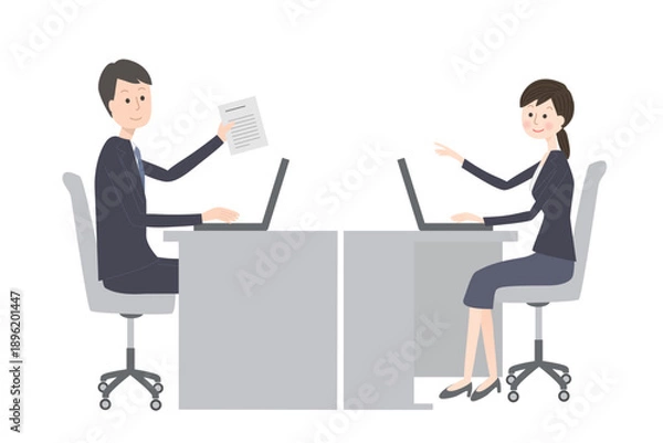 Fototapeta オフィスで仕事をするスーツ姿の男女