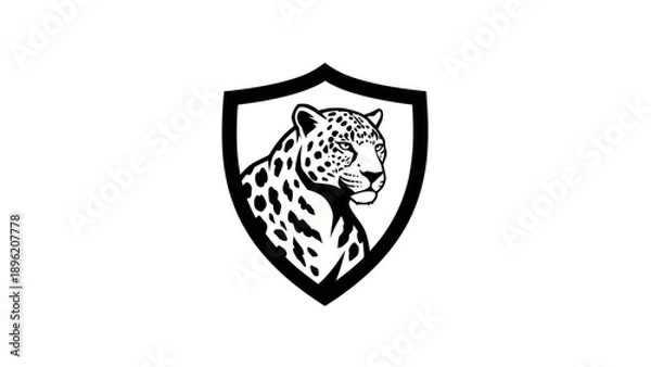 Fototapeta Leopard Head in Shield Emblem