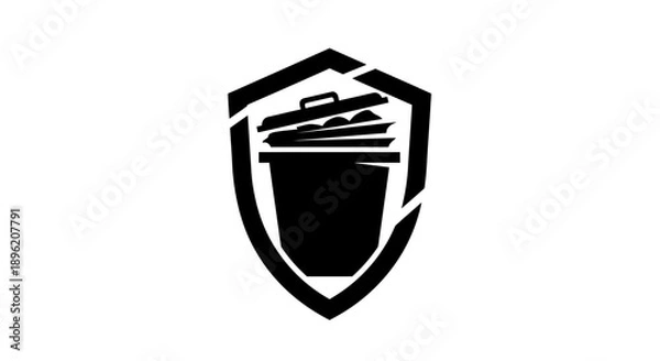 Fototapeta Trash can inside shield logo