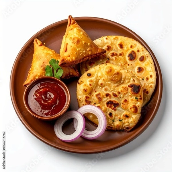 Obraz crispy samosas and soft flaky parotta