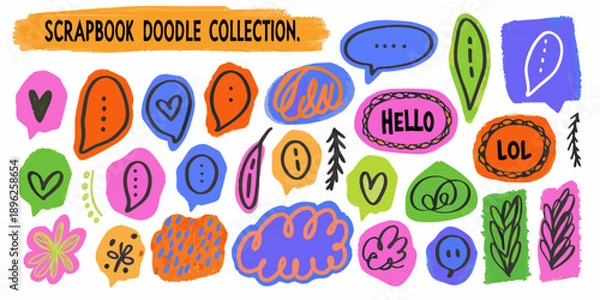 Obraz Colorful scrapbook doodles and hand drawn elements for creative projects