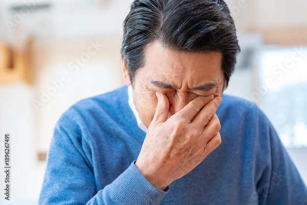 Obraz 目を抑えるシニア男性