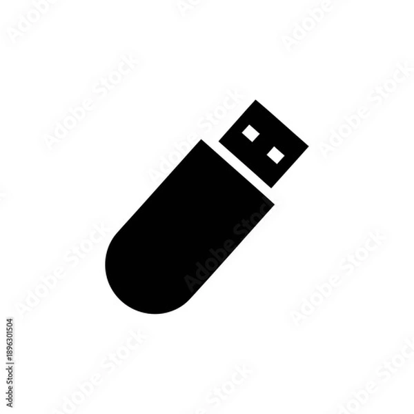 Obraz USB Flash Drive Memory Stick Silhouette Data Storage Icon Isolated on White Vector