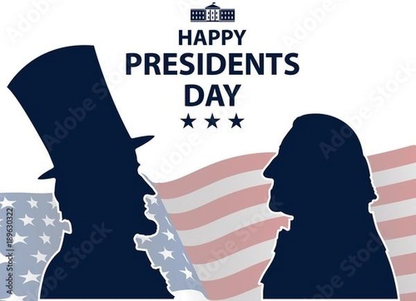 Obraz Happy Presidents Day in USA Background. George Washington and Abraham Lincoln silhouettes with flag as background. United States of America celebration. Vector illustration.