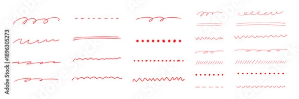 Obraz シンプルな手描きライン素材セット 赤