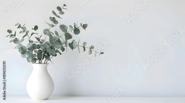 Obraz Vase with eucalyptus branches on a white background on a white table