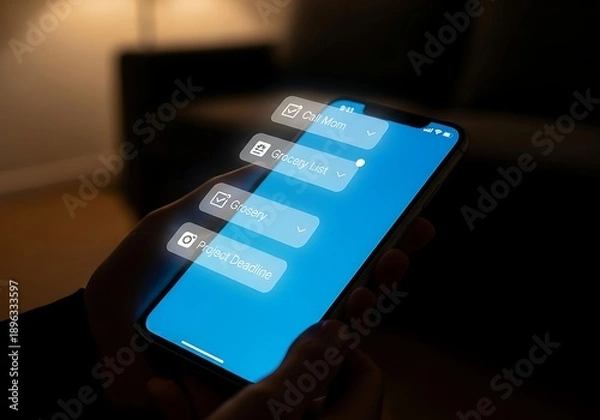 Obraz Person Interacting with Digital Task Management Interface on Smartphone Screen