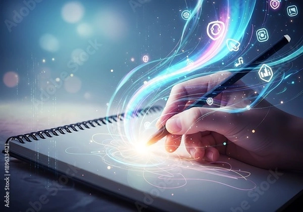 Obraz Creative Digital Writing and Idea Generation with Glowing Effects