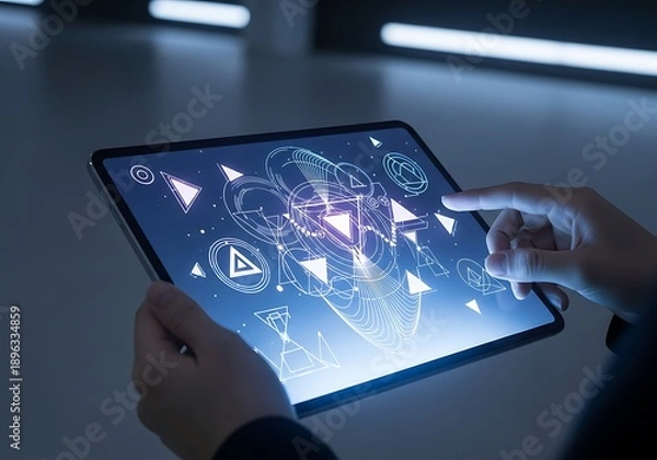 Obraz Futuristic Digital Interface on Tablet Screen with Glowing Technology