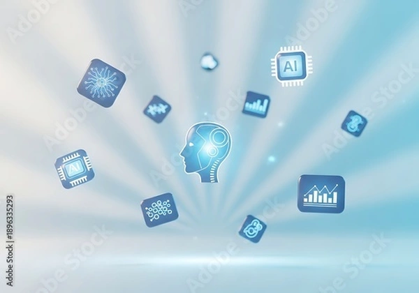 Obraz Conceptualizing Artificial Intelligence and Data Processing with Glowing Digital Icons