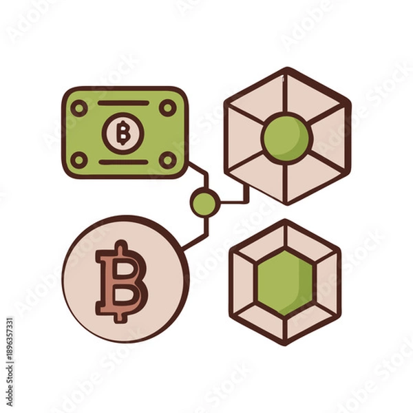 Obraz Bitcoin wallet connected to blockchain cubes
