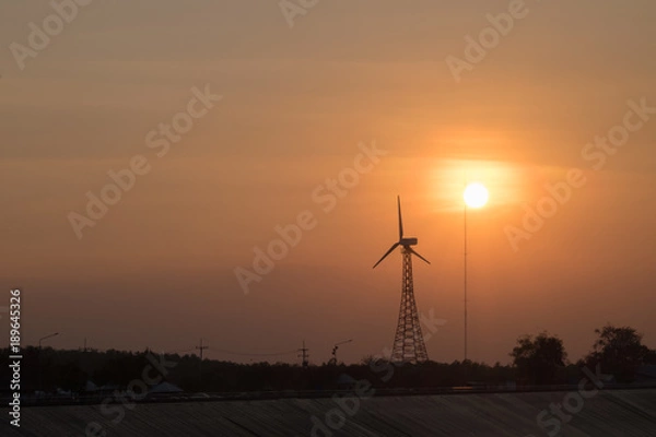 Obraz Wind Turbine Sky at sunset