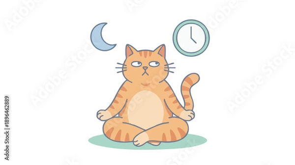 Fototapeta Funny Philosophical Cat Thinking Flat Vector Illustration