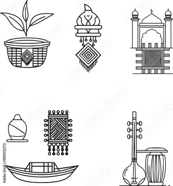 Obraz Traditional South Asian Cultural Elements Vector Icon Bundle