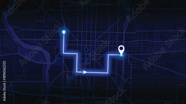 Obraz Blue Neon City Map Route Navigation Vector EPS