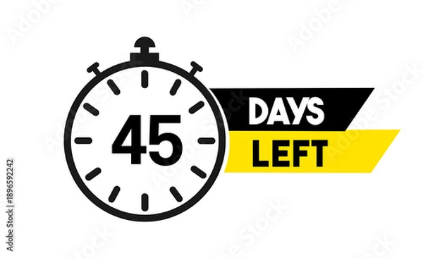Obraz 45 Days Left Countdown Timer Icon, vector illustration isolated on white background 