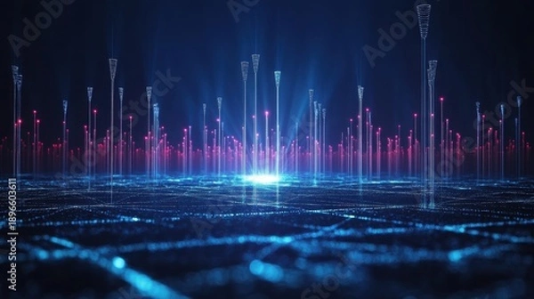 Obraz 5G global network coverage lines radiating from antenna points