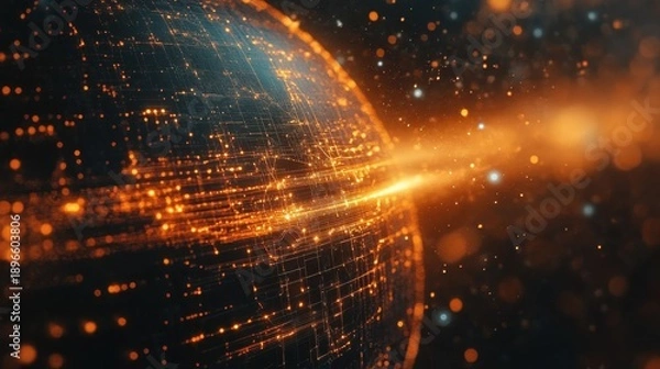 Obraz Abstract globe network connection concept on dark background